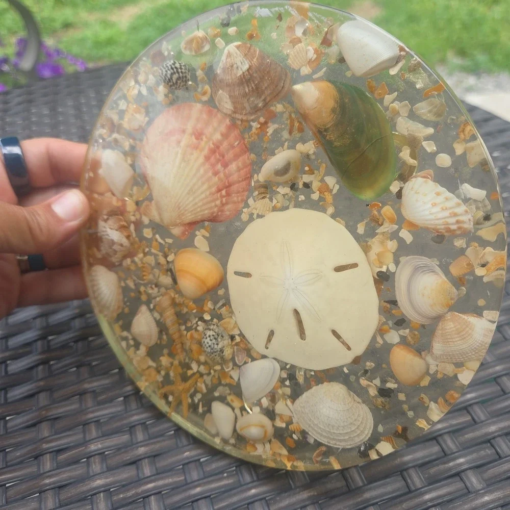 VTG Florida Trivet Seashell Resin Lucite Legend of Sand Dollar 6 3/4